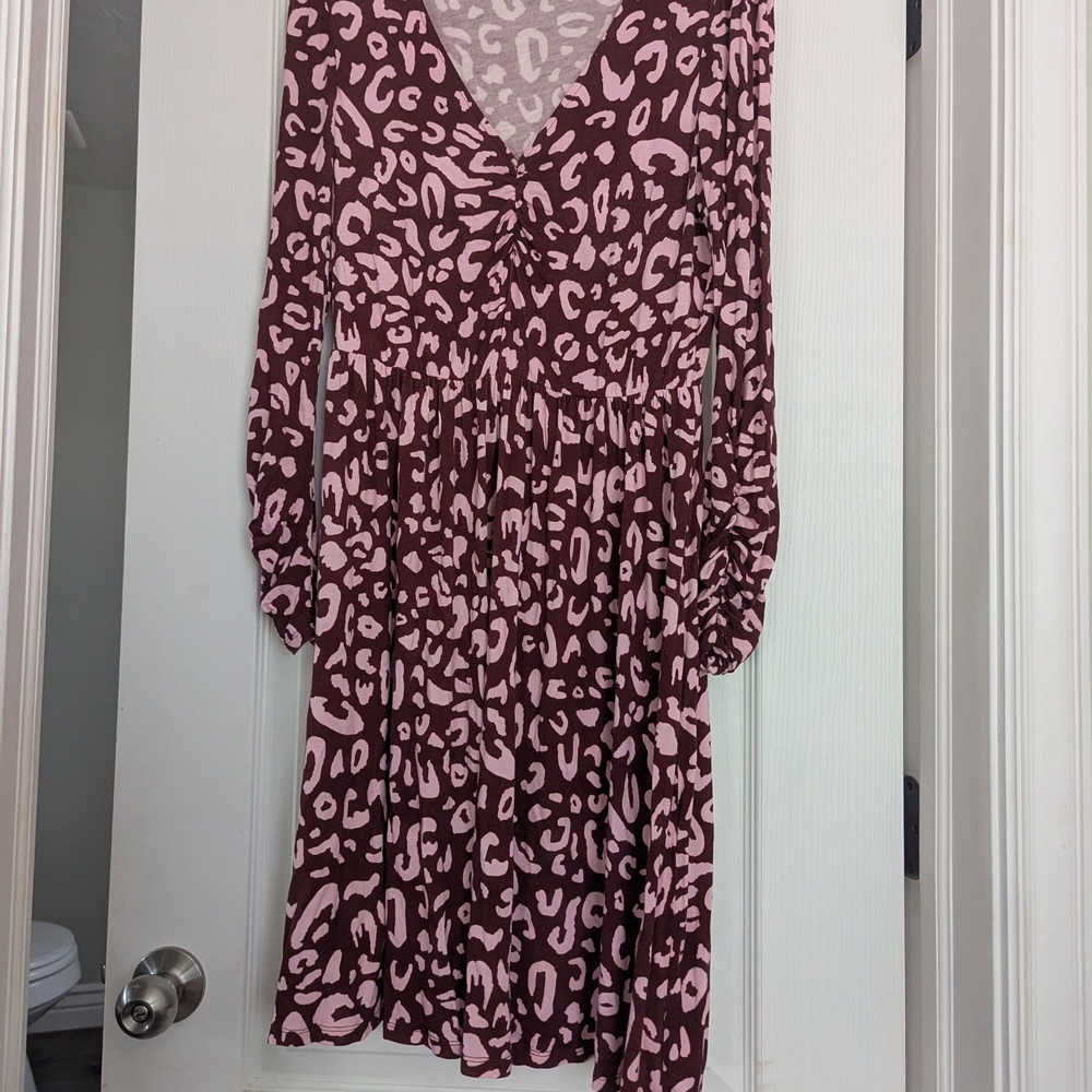 Modcloth Long Sleeve Pink and Brown Leopard Dress